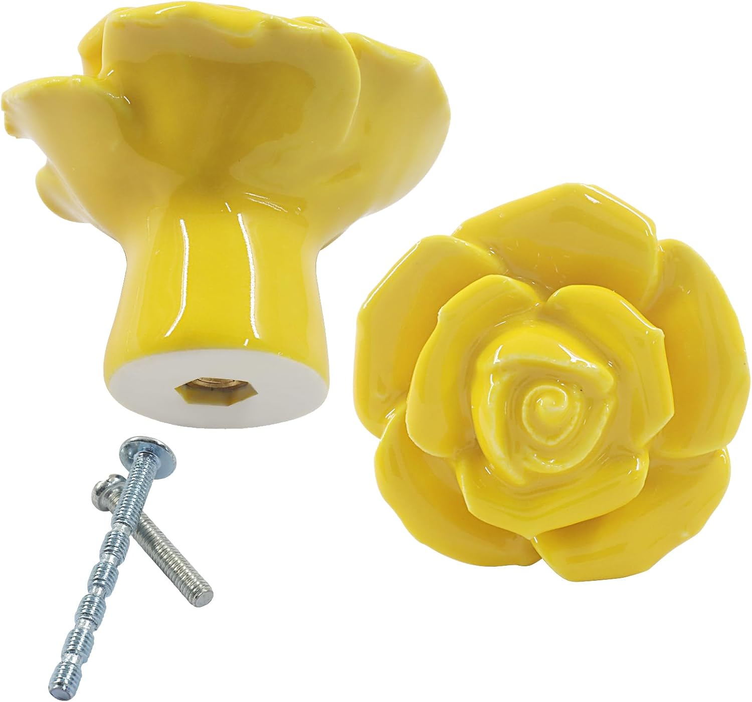 BokWin 2-Pack Ceramic Yellow Rose Floral Drawer Pulls image 4