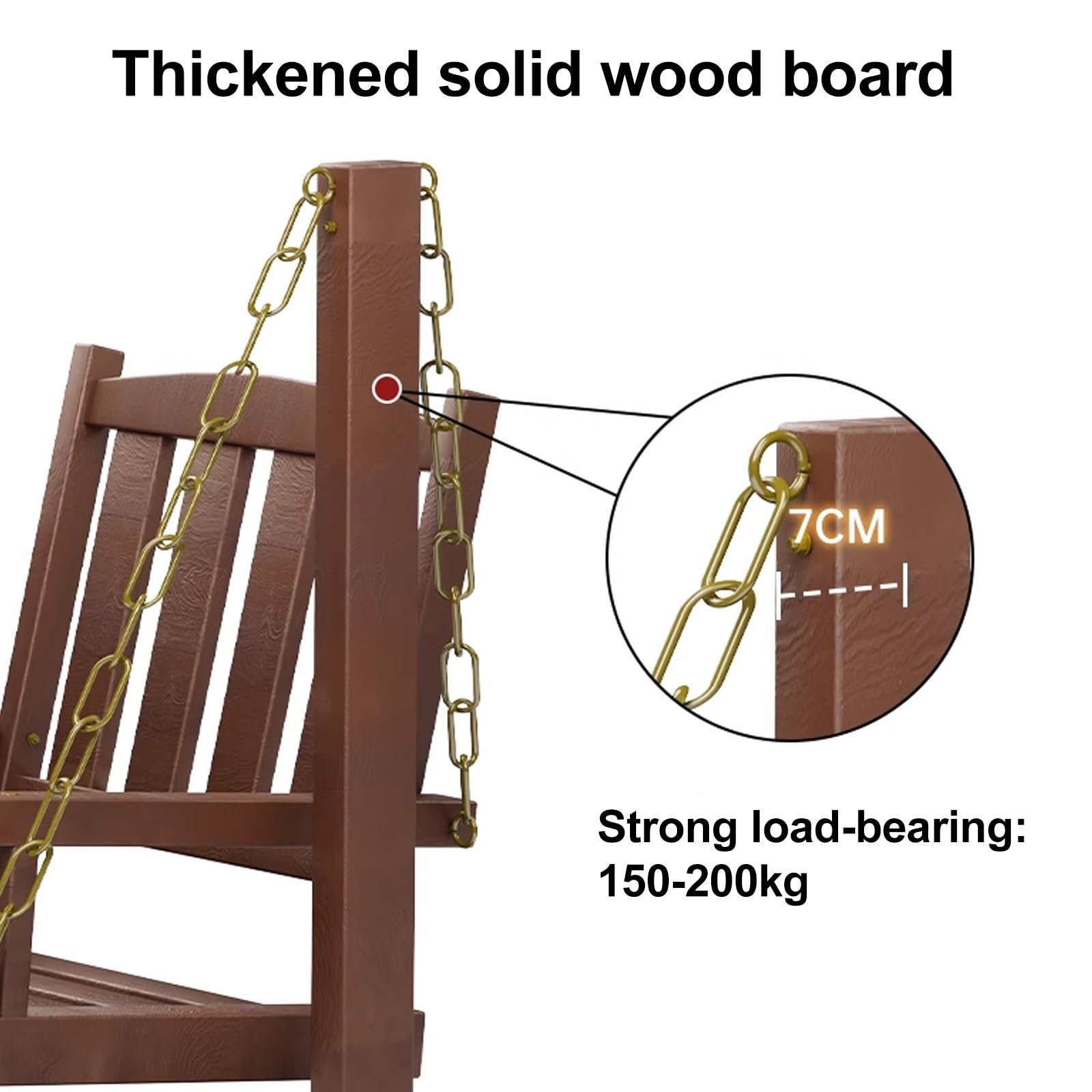 Silla columpio para exteriores con cadenas, columpio de madera para jardín, patio, césped, balcón y patio trasero