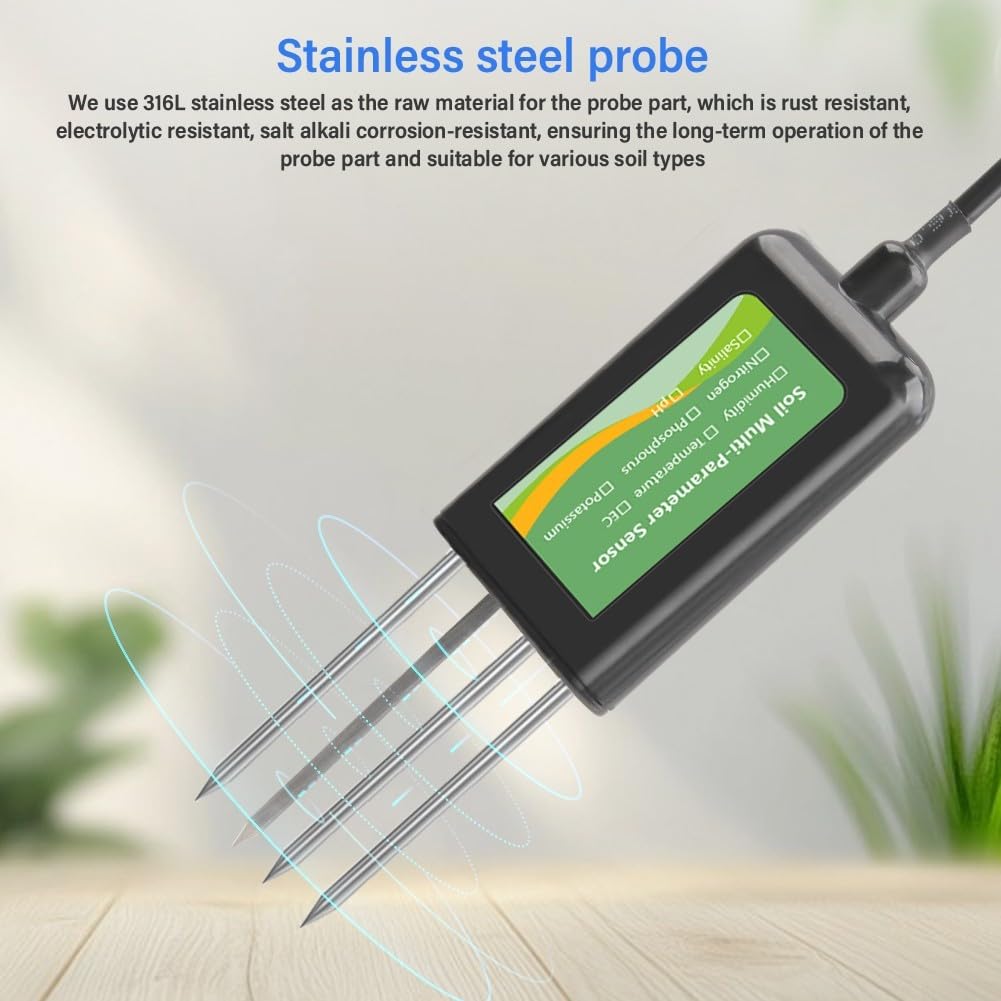 Sensor de suelo RS485 8 en 1 con medidor de salinidad de temperatura de humedad pH NPK, sonda de acero inoxidable 316L impermeable IP68, para laboratorio de jardín de agricultura inteligente