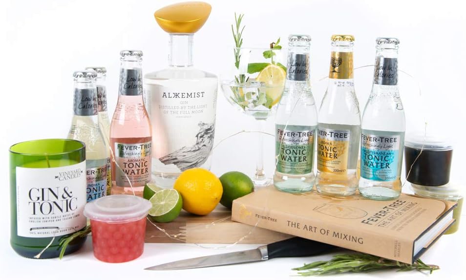 Premium Gin Gift Hamper - Alkkemist Gin - in a beautiful Black Lined Wicker Hamper Box (L6T)