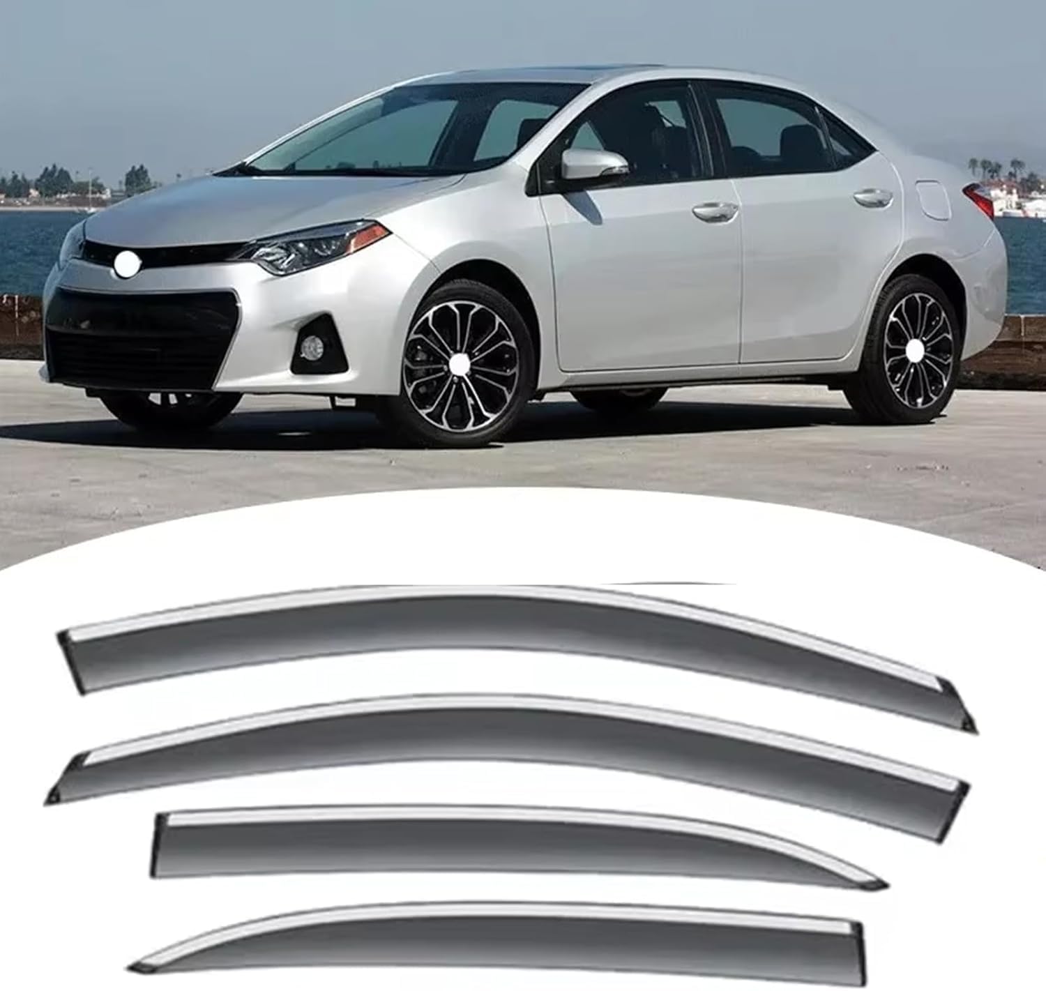 Liufangfc Normal Wind Deflectors For Toyota Corolla 2014-2018 – 4Pc Tape-On Smoked Visors, Weatherproof, Anti-Salt/Snow, Low-Noise