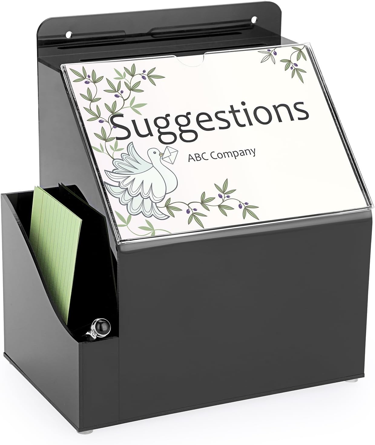 BTSKY Acrylic Suggestion Box With Lock Wall Mounted Acrylic Donation Box with 5"x7" Sign Slot Office Ballot Boxes with Side-Pocket Collection Boxes for Voting Locking Suggestion Mailbox, Black