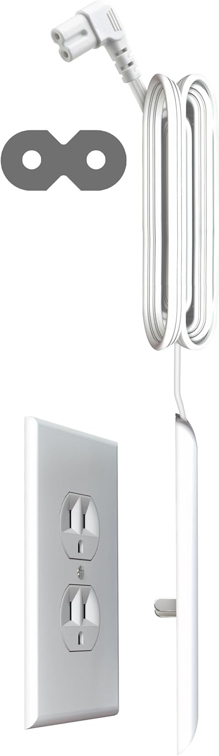 Sleek Socket: Ultra-Thin Outlet Concealer with 6-Foot C7 Power Cord for Mounted TVs (Standard Outlet)