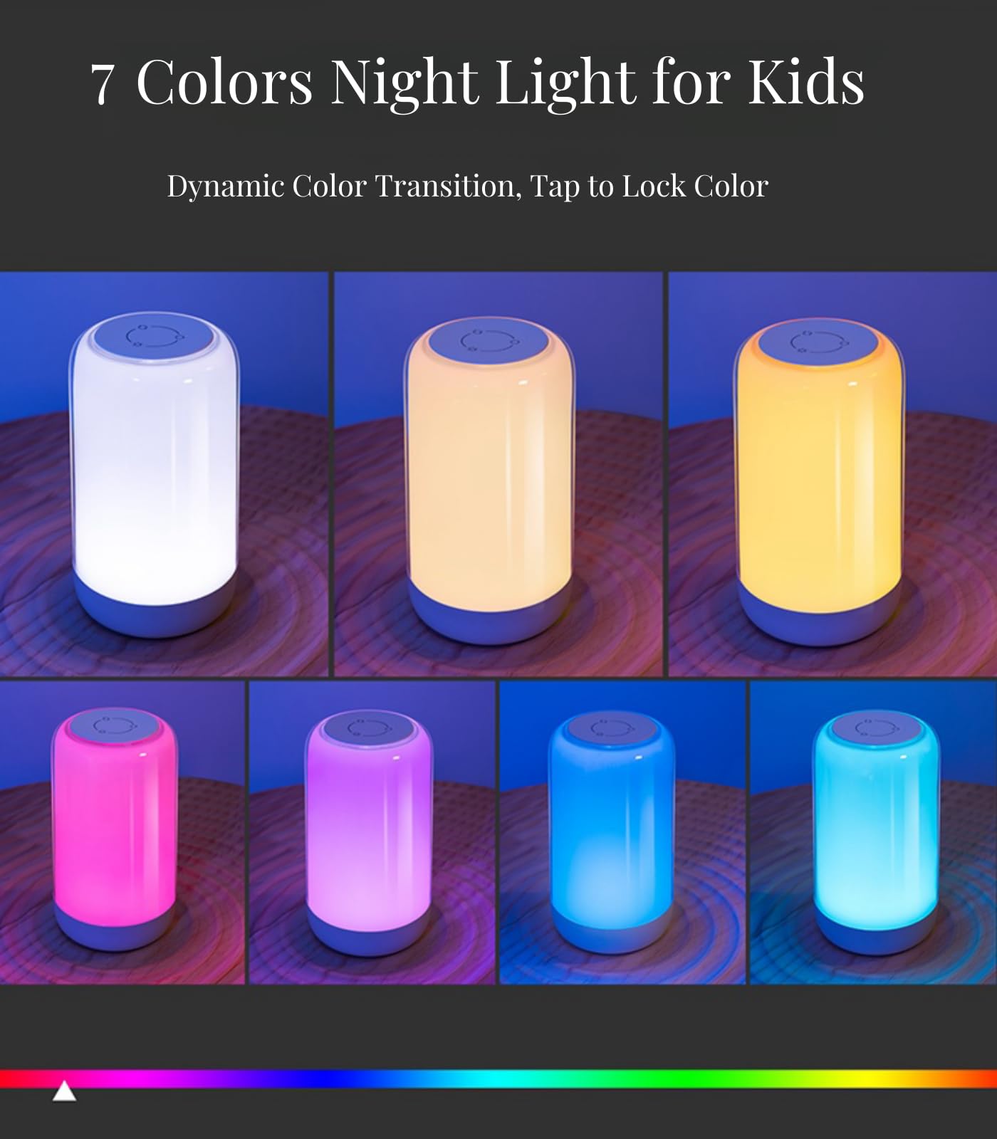 RGB-Nachtlicht mit 7 Farbverlauf, tragbar, wiederaufladbar, mit Farbübergang und stufenlosem Dimmen, BPA-freies Baby-Nachtlicht, ideal zum Stillen, Babyzimmer und Reisen
