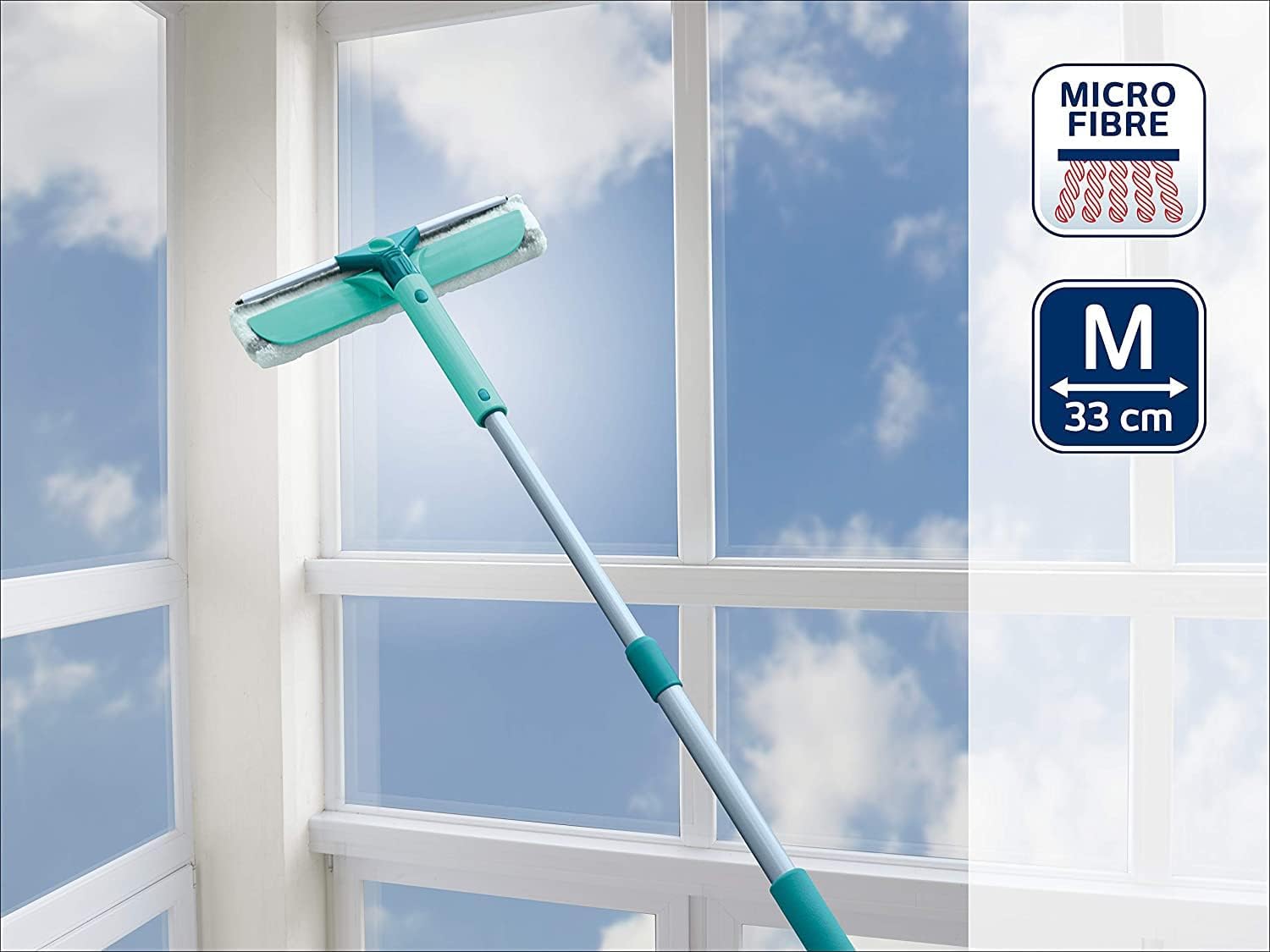 Leifheit Classic Window Cleaner Telescopic 155, Window Cleaner, Telescopic Handle 100-150 cm, with Microfibre Fleece Window Cleaning, Separate Lift Off Squeegee, 33 cm