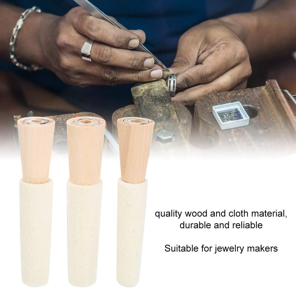 Ring Polishing, Wood Ring Inner Hole Ring Buffing Stick 3inch S+3inch M+3inch L with Cloth for Sanding and Polishing Shaping Tool