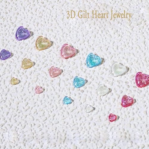 Heart Nail Art Glitter Charms For Valentine's Day Acrylic Nails Supplies,6 Colors Gilded Love Jewelry Heart Shaped Mixed Size Nail Rhinestones Nail Decals Craft Diy Accessories #TOP1