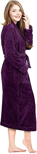 Miniatura 2 de NY Threads - Bata de baño de vellón para mujer con cuello tipo chal, bata larga y suave