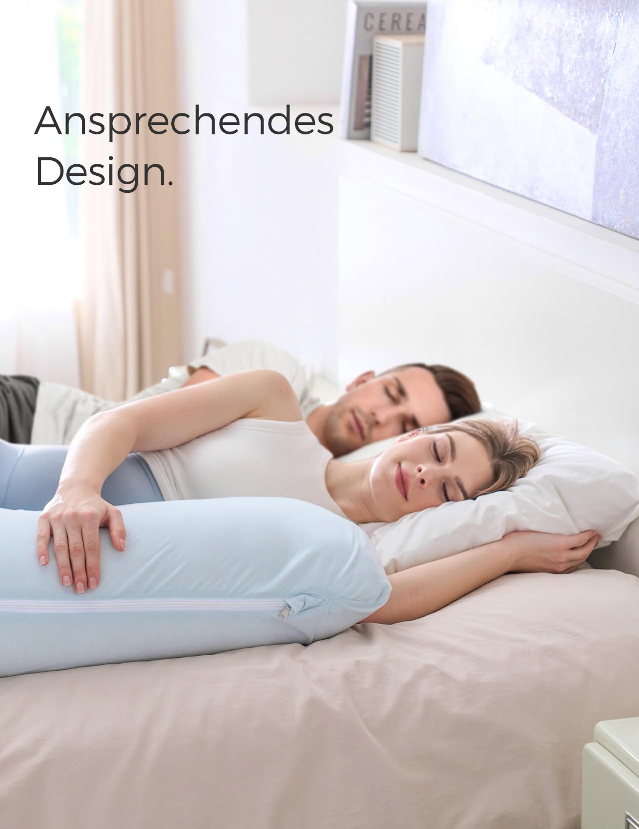 Momcozy J-förmiges Seitenschläferkissen 119 x 43 cm – Oeko-TEX Schwangerschaftskissen & Stillkissen, weicher Bezug, Stütze für Bauch, Rücken und Beine, vielseitiges Körperkissen, maschinenwaschbar | Momcozy