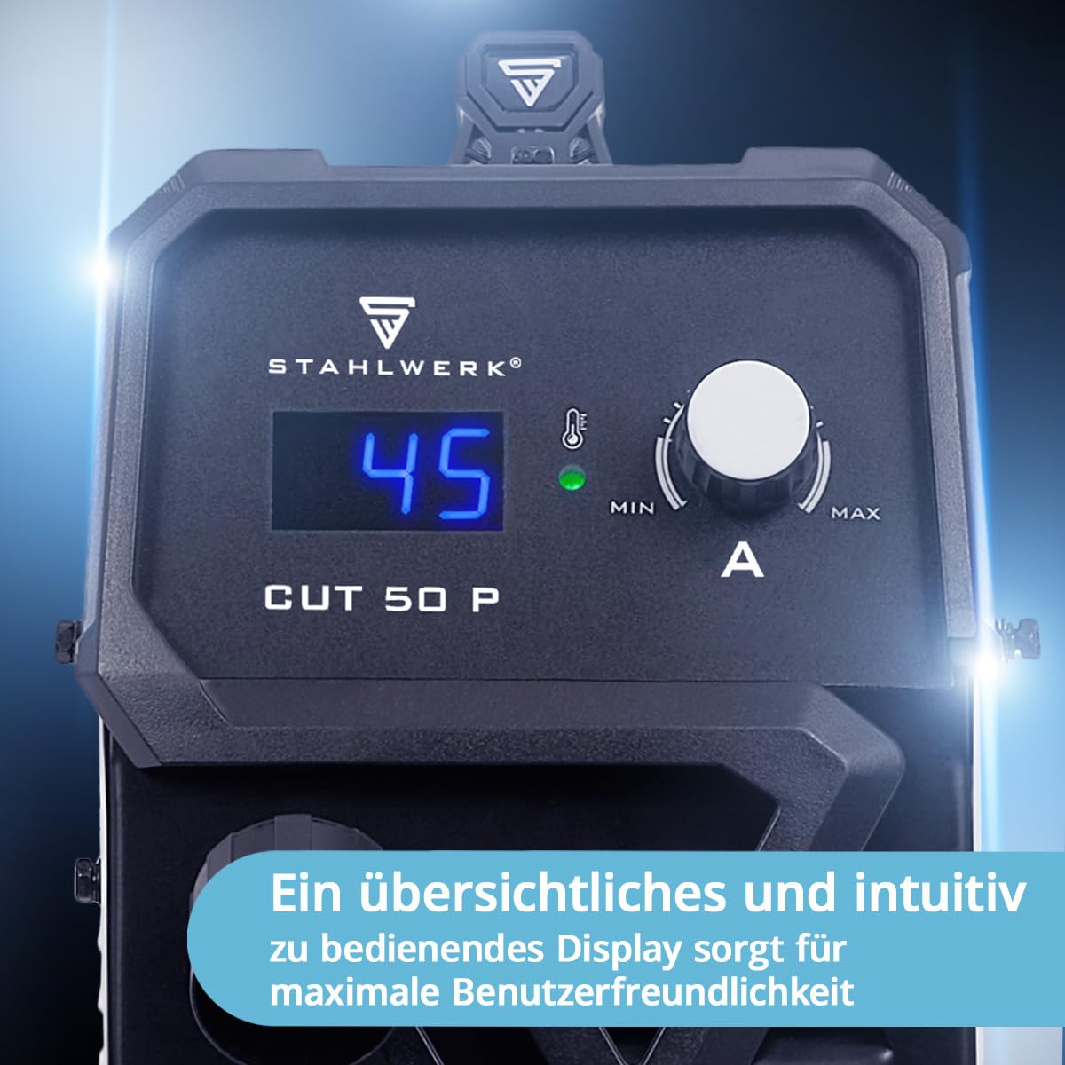 STAHLWERK Plasmaschneider CUT 50 P – Plasmaschneidgerät mit 15 bis 45 A, Schneidleistung bis 15 mm, Plasma Cutter mit HF-Pilotzündung, Smart-Kühlung, einfache Bedienung mit viel Zubehör