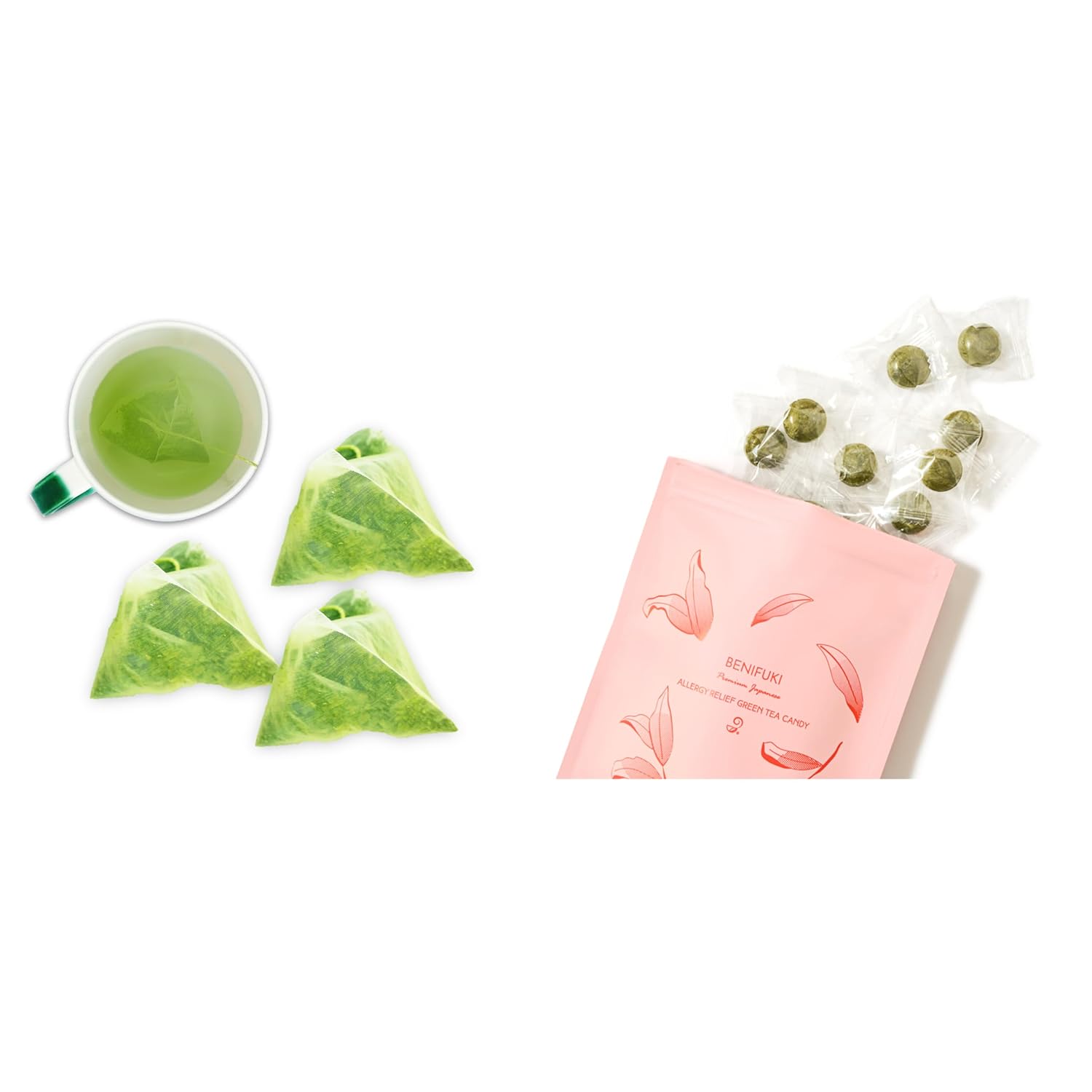 Benifuuki candy and Green tea bags (30 packs) from Japanese Green Tea Co – Relaxation Green Tea – Easy to Prepare - Non-GMO - Ideal for Tea Lovers