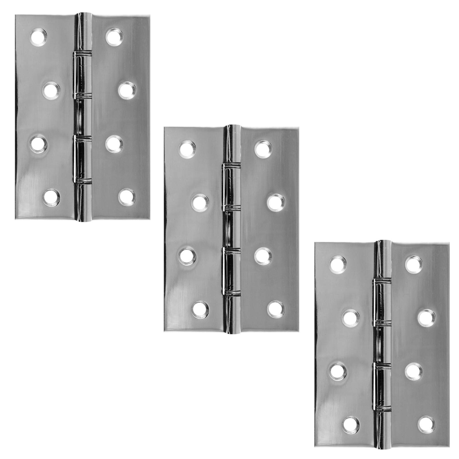 4" x 2.⅝" Inch - 102mm x 66mm x 2.1mm - Heavy Duty Double Washered Door Hinges - 1.½ Pairs (3 Hinges) Polished Stainless Steel