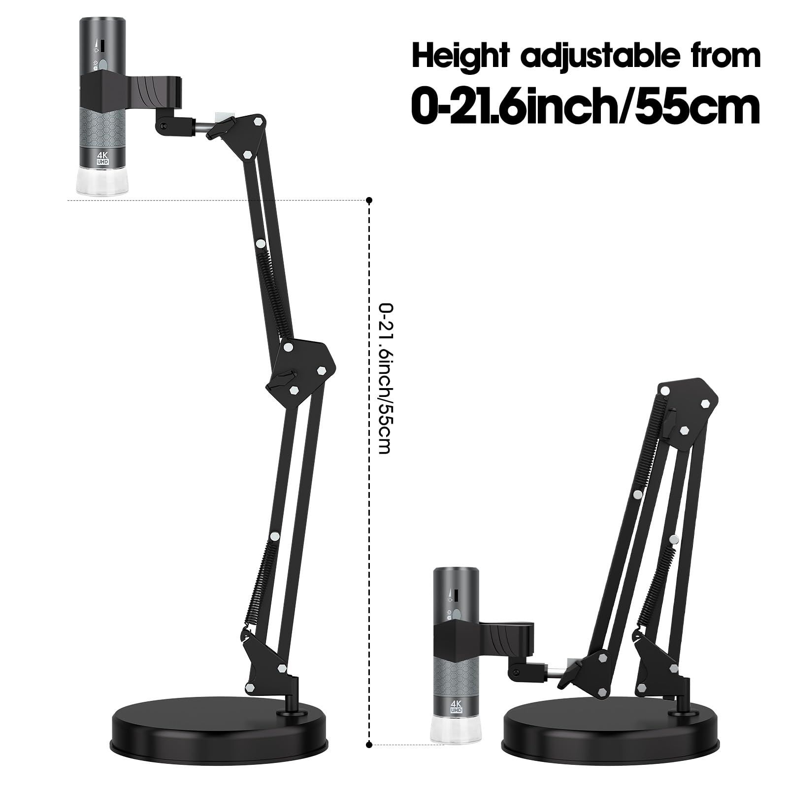 Microscopio digital WiFi 4K para iPhone, teléfono Android y Windows Mac Linux Chrome, cámara de microscopio inalámbrica HD 3840 x 2160p con soporte ajustable para adultos y niños