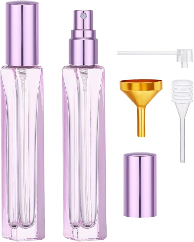 Segbeauty Frascos Atomizadores Recarregáveis de Vidro Roxo para Perfume, 10 mL, Pacote com 2 e Acessórios
