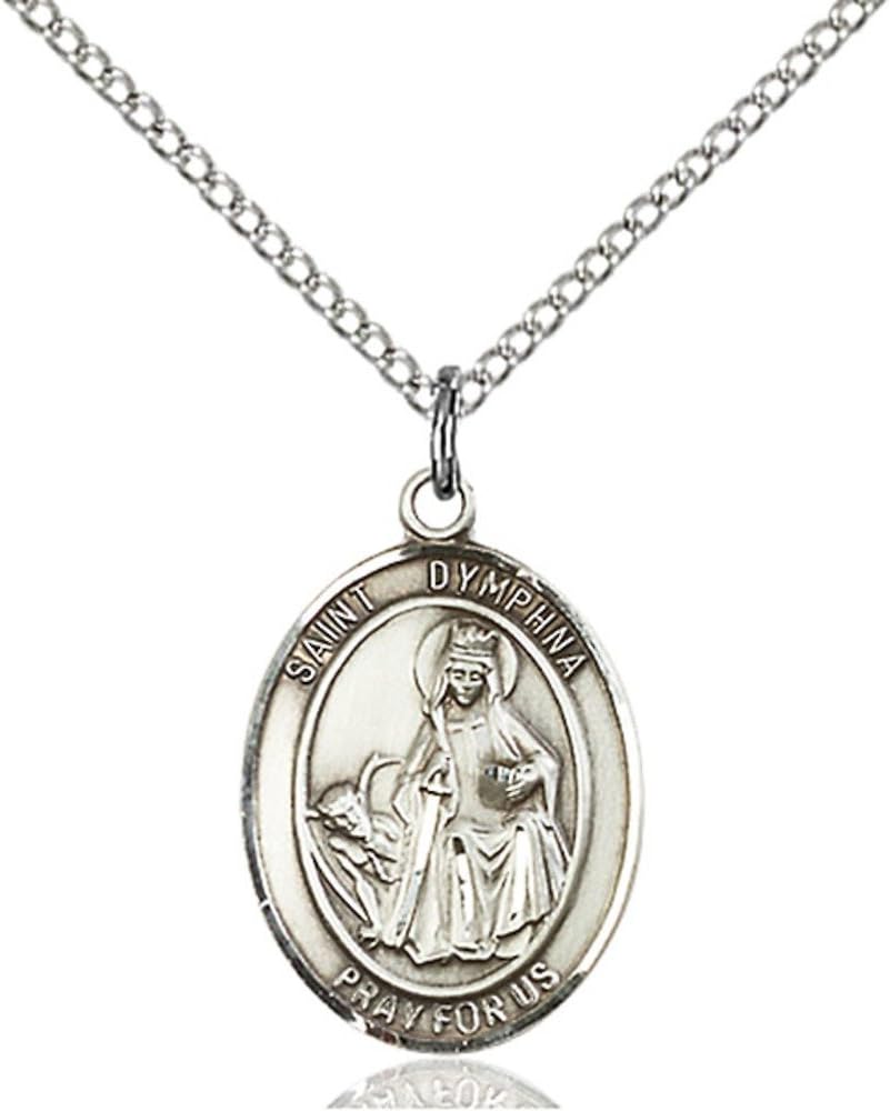 Bonyak Jewelry St. Dymphna Hand-Crafted Oval Medal Pendant in Sterling Silver