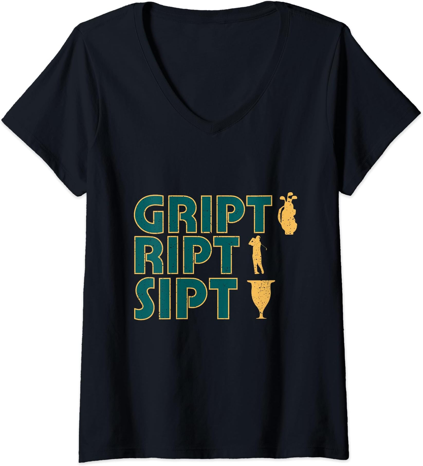 Womens Misspelling Gript Ript Sipt Funny Golf V-Neck T-Shirt