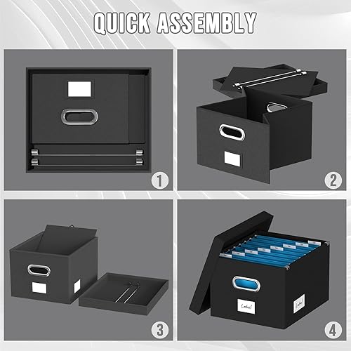 Miniatura 6 de Caja organizadora de almacenamiento de archivos, juego de 2 cajas colgantes de lino con tapa, cajas decorativas plegables para el sistema de
