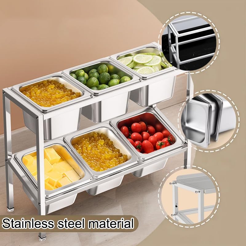XPLKQXE Stazione Per Guarnizioni Pizza, Espositore Dispenser A Buffet Per Topping Per Ristoranti, Hotel, Cucine, Feste(Silver-B,102.5x18.5x35cm/3set)