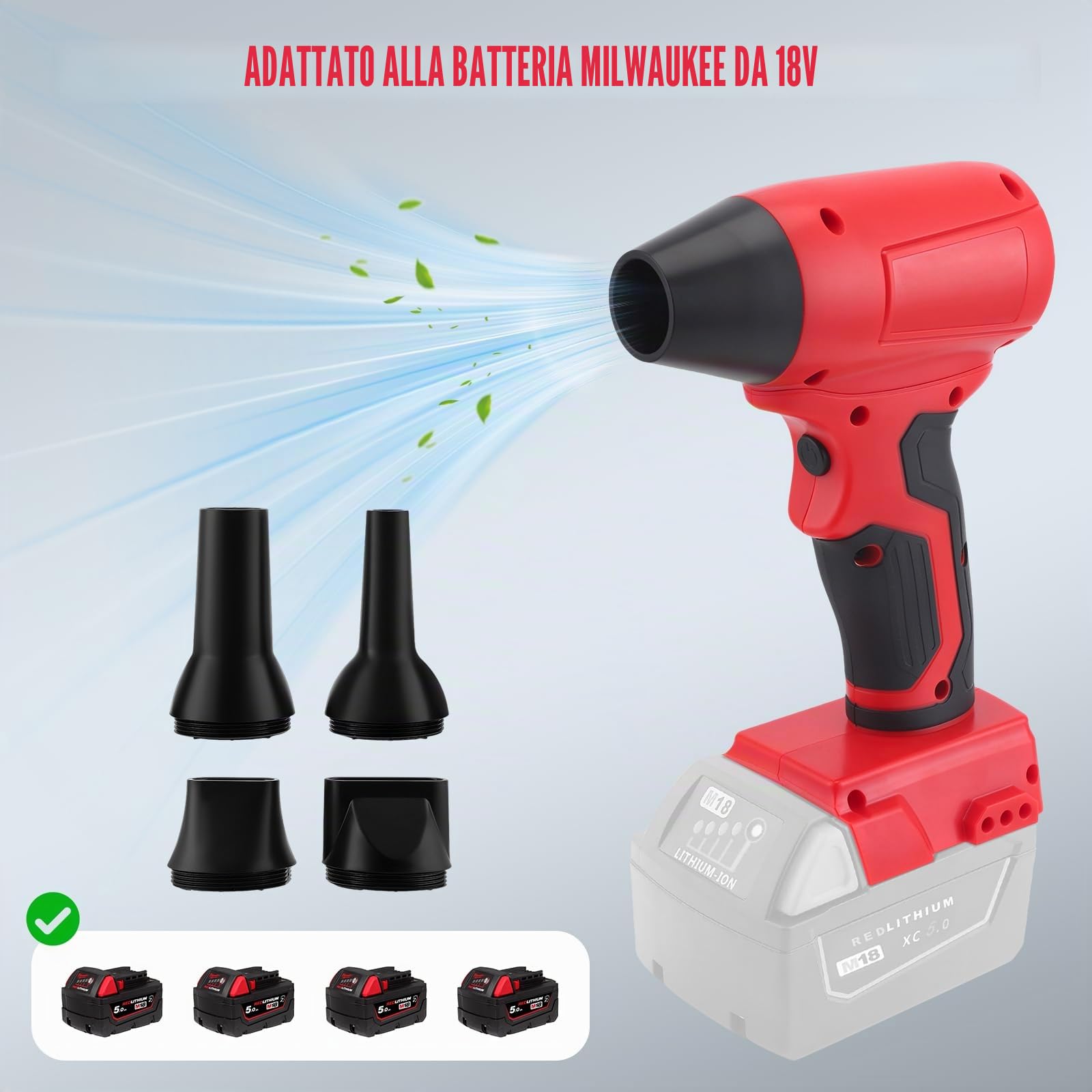 Mini Soffiatore Compatibile Con Milwaukee 18v, 130000rpm Soffiatoren a Batteria Senza Spazzole, Regolazione Continua Della Velocità, Soffiante Turbo Per Foglie, Pulizia, Auto (Batteria Non Inclusa)