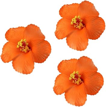 3pcs Hawaiian Hibiscus Flowers Artificial Flowers for Hawaiian Luau Tabletop Decoration Party Favors Supplies - Orange