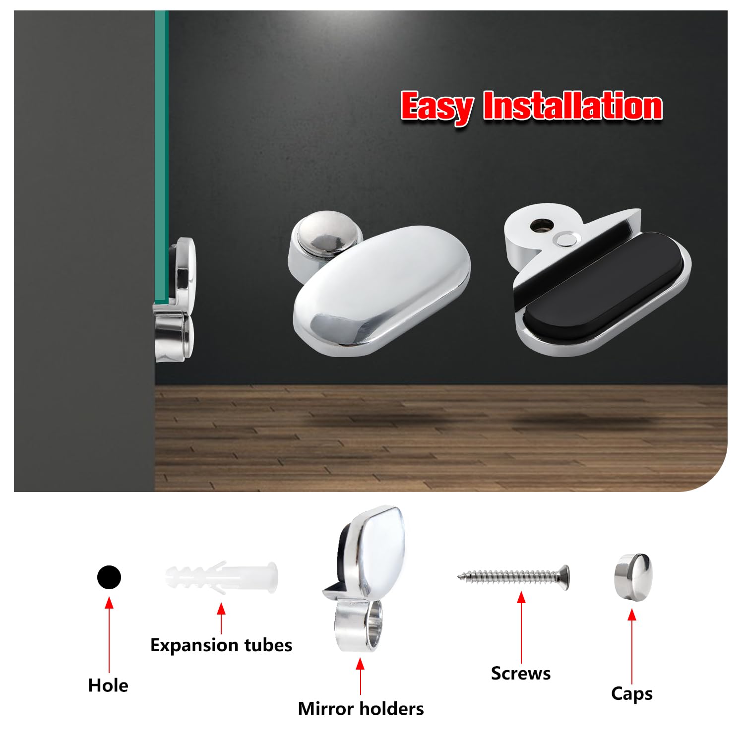 YIXISI 4 PCS 3-5 mm Mirror Clips Oval Glass Clamp, Zinc Alloy Glass Clip, Bathroom Mirror Clips, with Plugs and Screws - Image 4