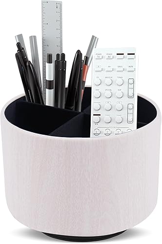 Miniatura 34 de Organizador redondo de cuero para suministros de arte, soporte para control remoto, giro de 360 grados, soporte multifuncional para lápices, 4