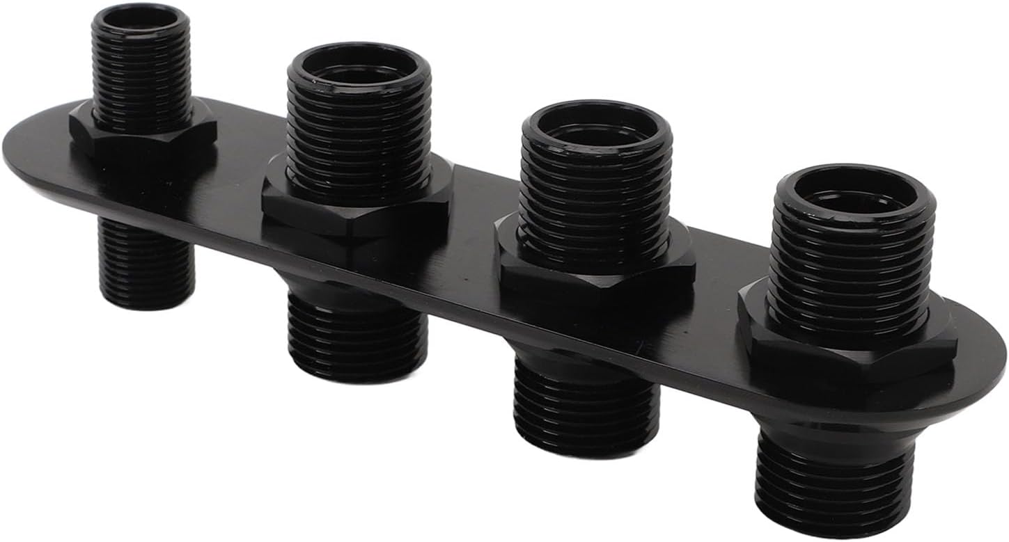 AC Bulkhead Billet Aluminium Alloy Universal 4 Ports Air Conditioning Bulkhead, Replacement for Hot Rod and Classic Cars, Black AC Bulkhead Fitting with 1-6 and 3-10 Heater Por