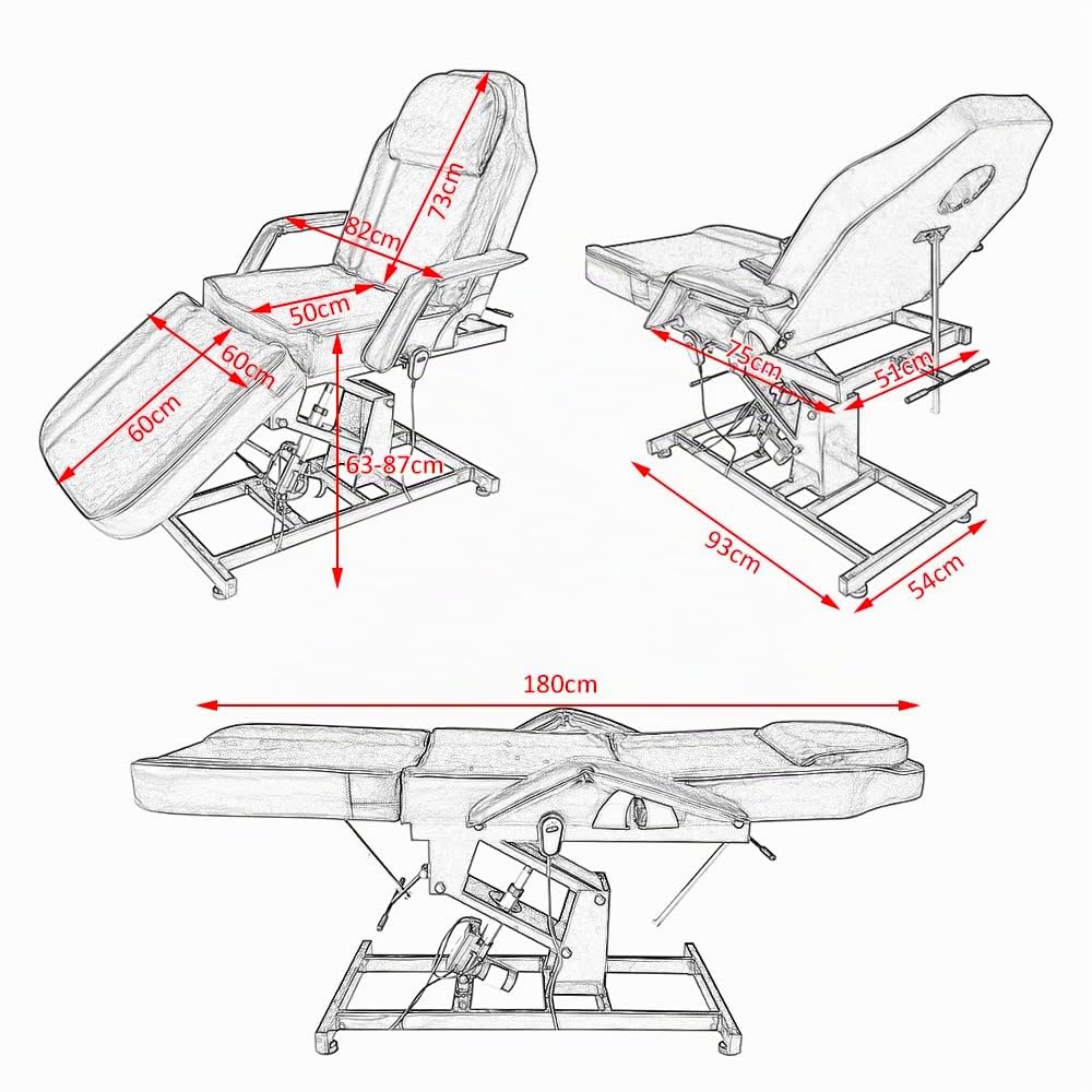 Table du Massage Réglable Lit du Massage Pliante Electrique pour Salon Professionnel et Maison, 82 cm (L) x 180 cm (l) x 63-87 cm (H) (Noir)