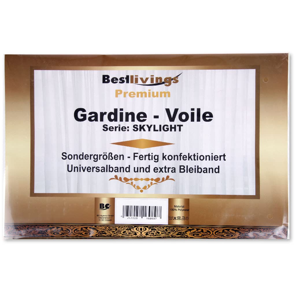 Bestlivings Rideau 300 cm à 900 cm de largeur, voile transparent avec galon fronceur et bande de plomb universelle cousue de couleur blanche (largeur env. 750 cm, longueur env. 175 cm)