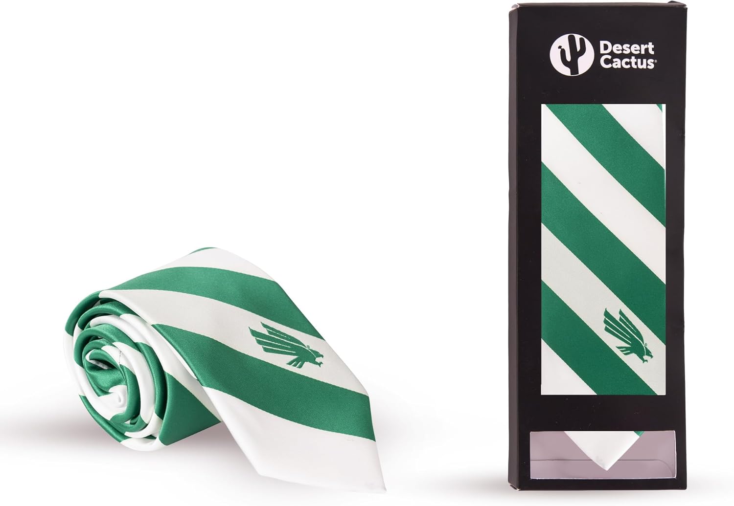 Desert Cactus University of North Texas Neck Tie UNT Mean Green 100% Polyester Necktie with Logo, Officially Licensed (Style A)