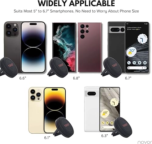 Miniatura 5 de Navor Soporte magnético universal para ventilación de aire en negro, paquete de 2, compatible con iPhone 7 Plus, soporte magnético para teléfono