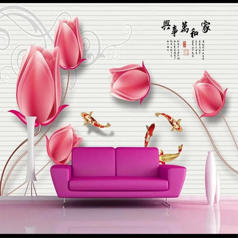 Papier peint mural 3d fleurs ILIYA en tissu non tisse pour salon