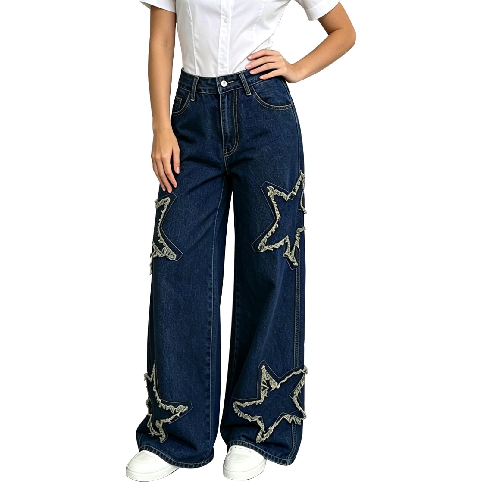Jeans Donna Leggeri Elasticizzati Jeans Baggy Gamba Larga Larghi Pantaloni Elasticizzati Casual Leggeri Palazzo Pantaloni Denim Vita Alta Curvy Wide Leg Comodi Pantalone Con Tasche Eleganti Vintage