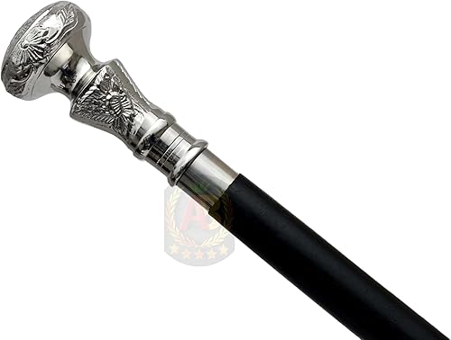 Miniatura 8 de Bastón de latón de madera y metal para hombre caña negra de madera con latón plateado mango de diseño de 2 neumáticos cabeza real