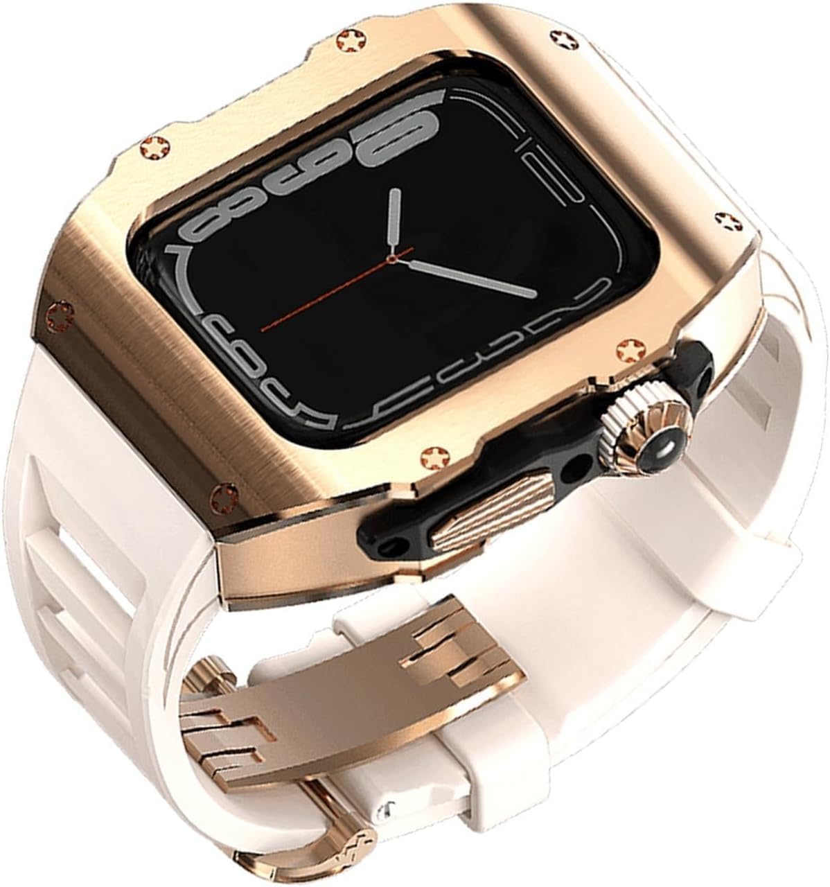 44mm 45mm Stainless Steel Watch Case Rubber Watch Band，Rm Luxury Sports Band Watch Case Mod Kit，For Apple Watch 9 8 7 6 5 4 SE Series Replacement Accessories