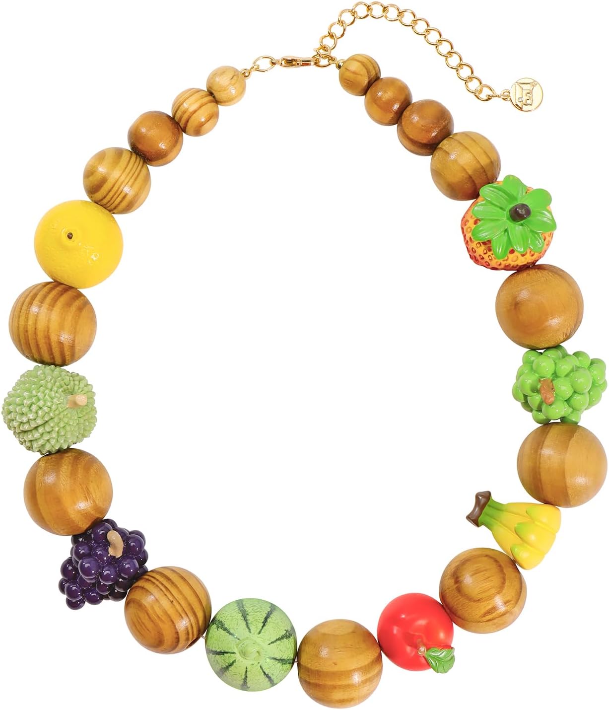 Firstmeet Fruit Necklace Handmade Chunky Natural Wood Bead Necklace Costume Hip Hop Jewelry for Women