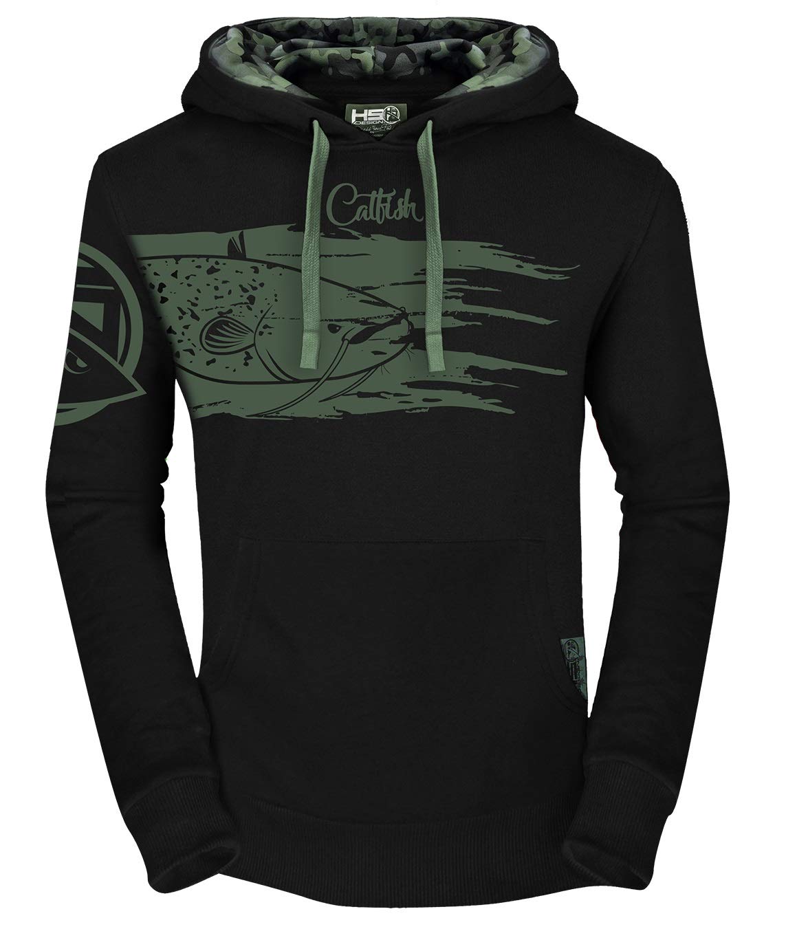 Hotspot Design Men's Black Hoodie, Xl, Catfish, With Camo Detail, 010301304
