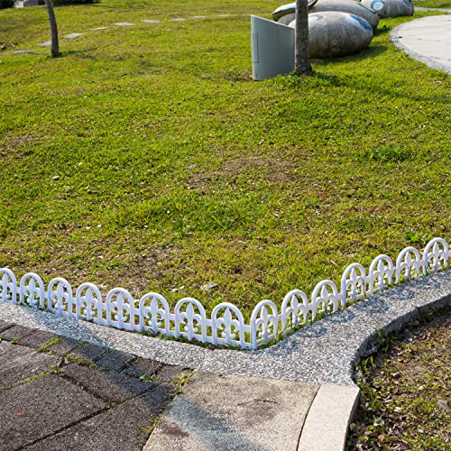 Evelyne White Garden Border Edging: Wrought Iron Design - 15pcs White Yard Landscaping Fence Liner Lawn Edge Barrier - 20ft Kit of Decorative Lawn Landscape Panels Elements