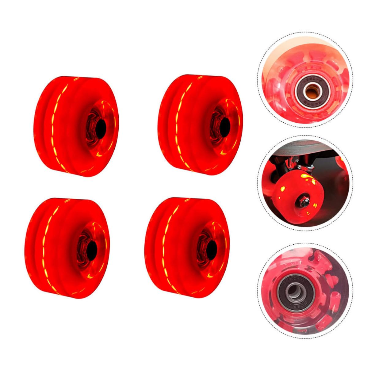 jojofuny Ruedas de Patinaje Pu Luces Rojas Intermitentes para Patines de Doble Hilera, 4 Piezas para Patinaje Artístico y Casual en Interiores