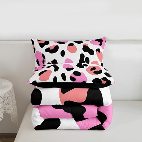 Miniatura 7 de Erosebridal Juego de ropa de cama con estampado de guepardo rosa, juego de ropa de cama tamaño individual con estampado de leopardo africano,