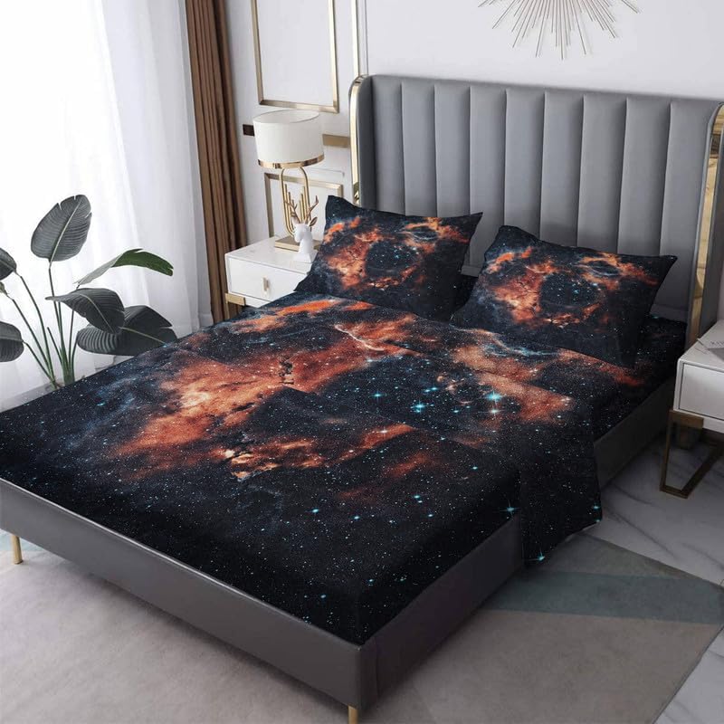 Miniatura 8 de Galaxy Sheets California King - Sábanas de cama con diseño de cielo estrellado de fantasía, microfibra suave y bolsillo profundo, sábanas y fundas