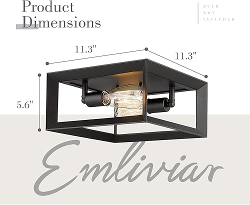 Miniatura 6 de Emliviar 3040-2 BK - Lámpara de techo empotrada de 2 luces, 11 pulgadas para dormitorio, acabado negro con marco de aluminio, 3040-2 BK