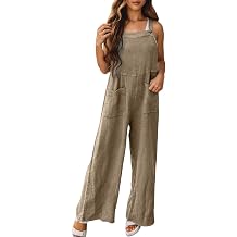 Women Rompers and Jumpsuits Summer Sleeveless Square Collar Overalls Loose Straight Leg Pants Jumpsuit with Pockets