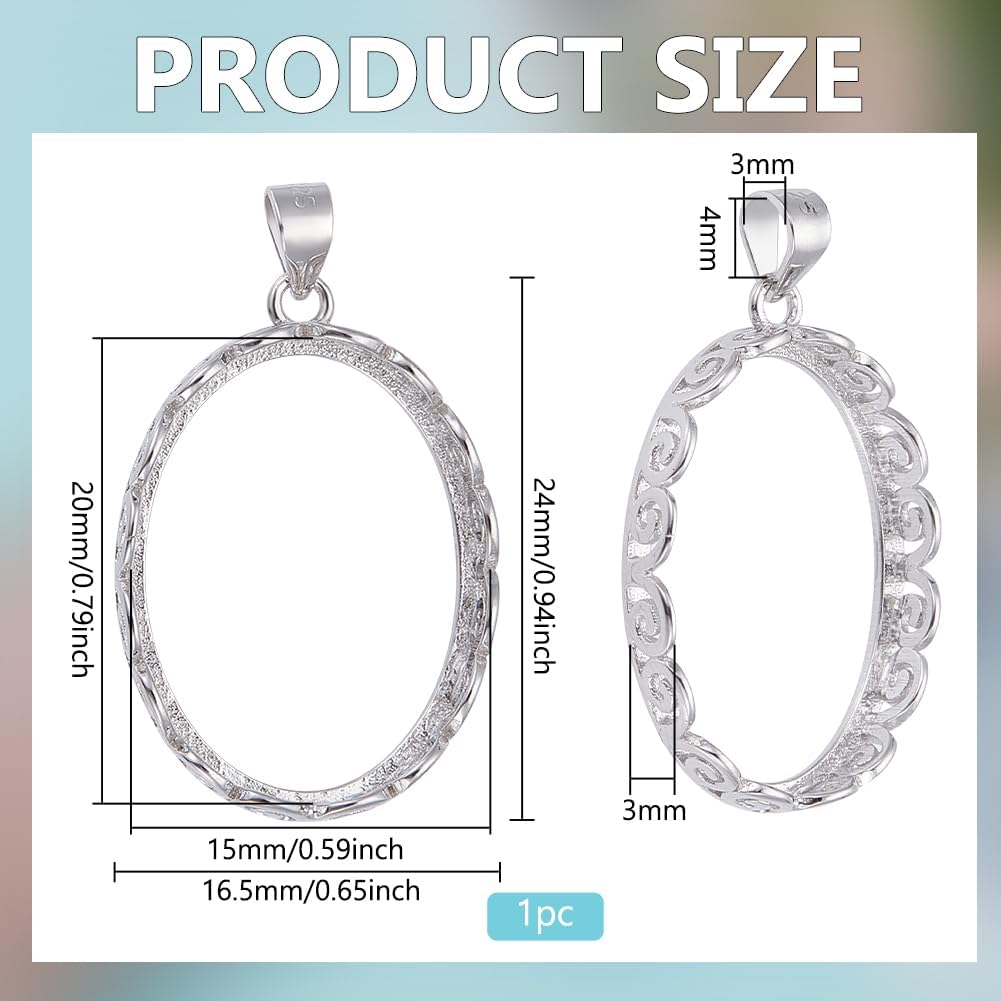 BENECREAT 925 Sterling Silver Crown Bezel Cup Tray Pendant, Platinum Handmade Pendant Blank for Necklace Jewelry Making - Image 2
