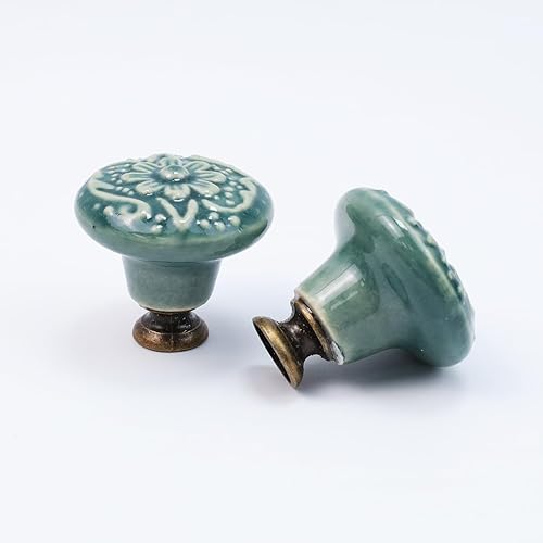 Miniatura 9 de Geesatis 10 pomos decorativos de cerámica, pomos de cajón de armario, pomos decorativos para muebles con tornillos de montaje, verde, 1.4 pulgadas