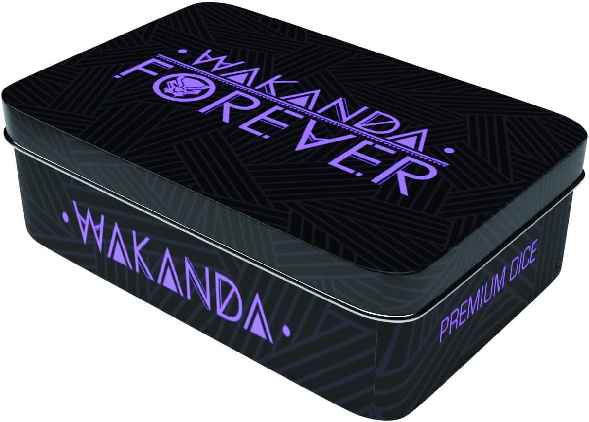 Marvel Black Panther Premium Dice Set | Collectible d6 Dice | Purple & Black Custom Dice with Collectible Tin Case | Based on Marvel Superhero | Officially Licensed Marvel Gift & Merchandise