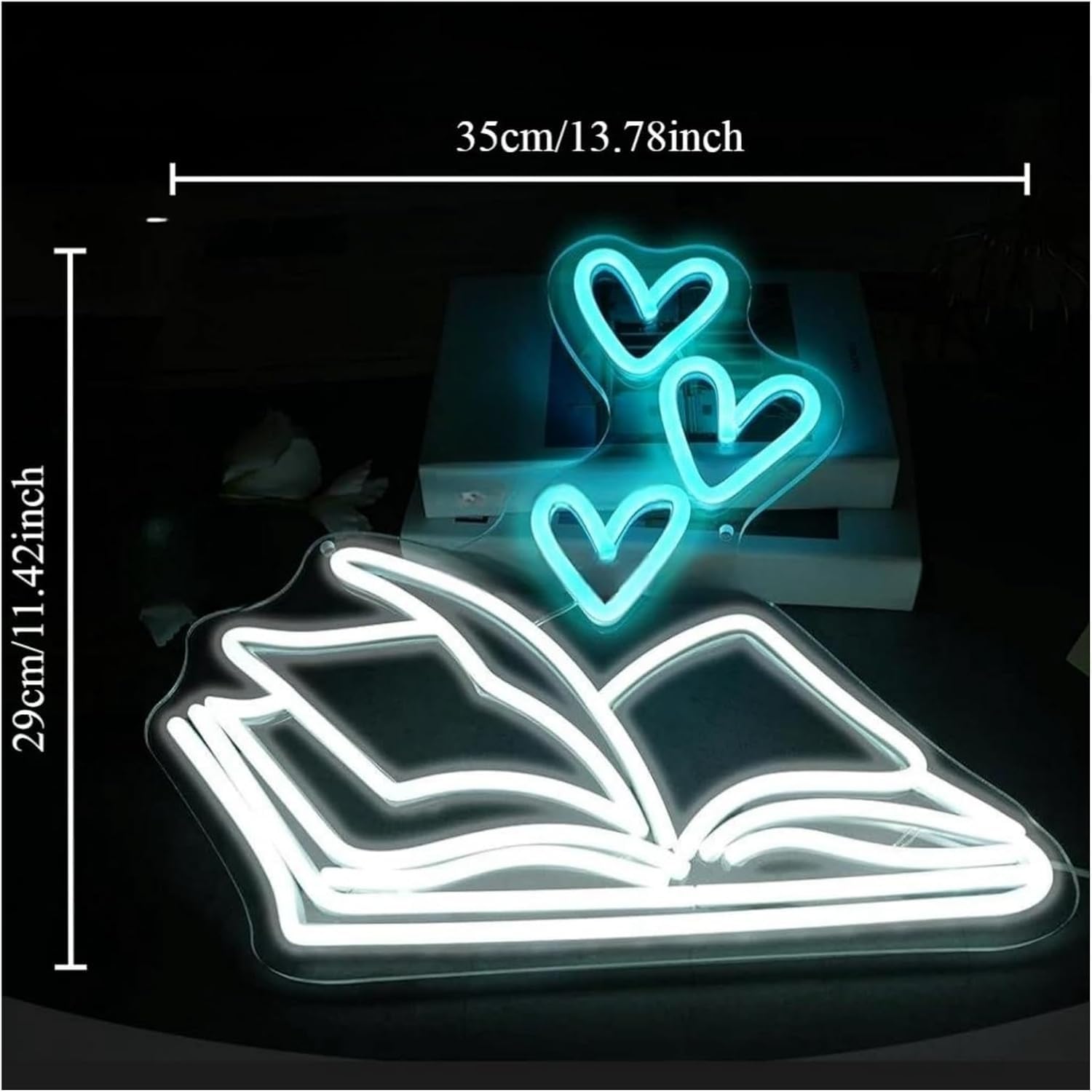 Generico luce decorativa Insegna al per neon a forma di libro, decorazione da parete per biblioteca, decorazione per angolo lettura 29 cm × 35 cm