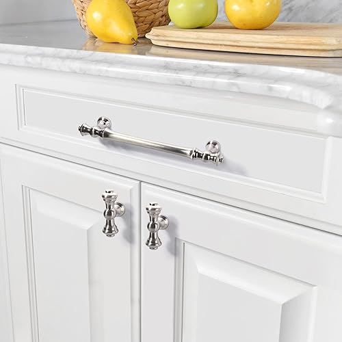 Miniatura 15 de Asidrama Paquete de 6 manijas de gabinete de cocina de latón cepillado de 12.6 pulgadas (12.598 in), tiradores de gabinete, accesorios de gabinete