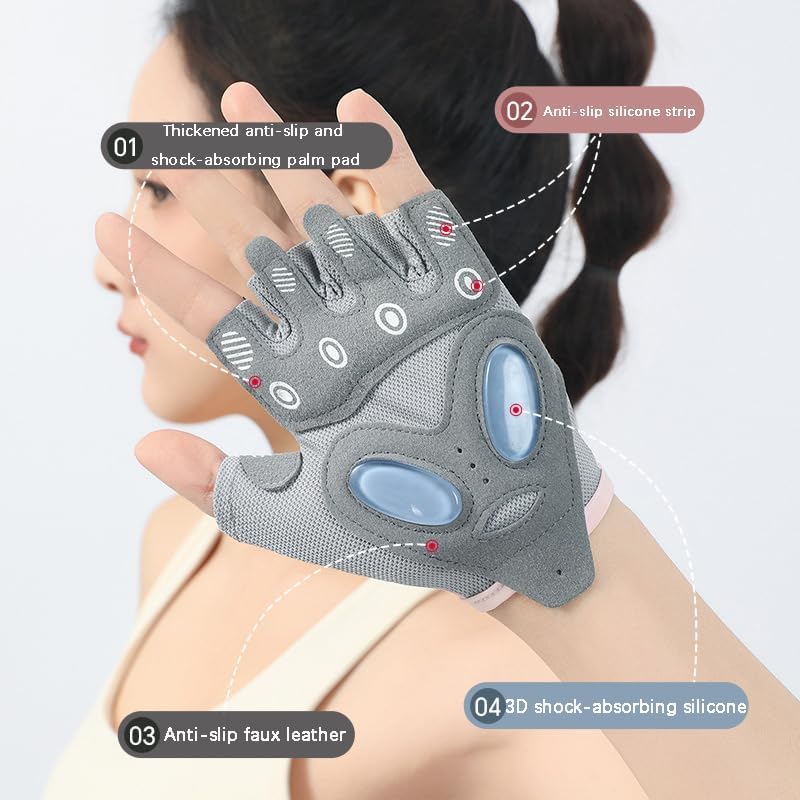 Women Mesh-Fingerless-Workout-Gloves,Breathable-Cycling-Gym Lightweight-Sport-Gloves with Non-Slip