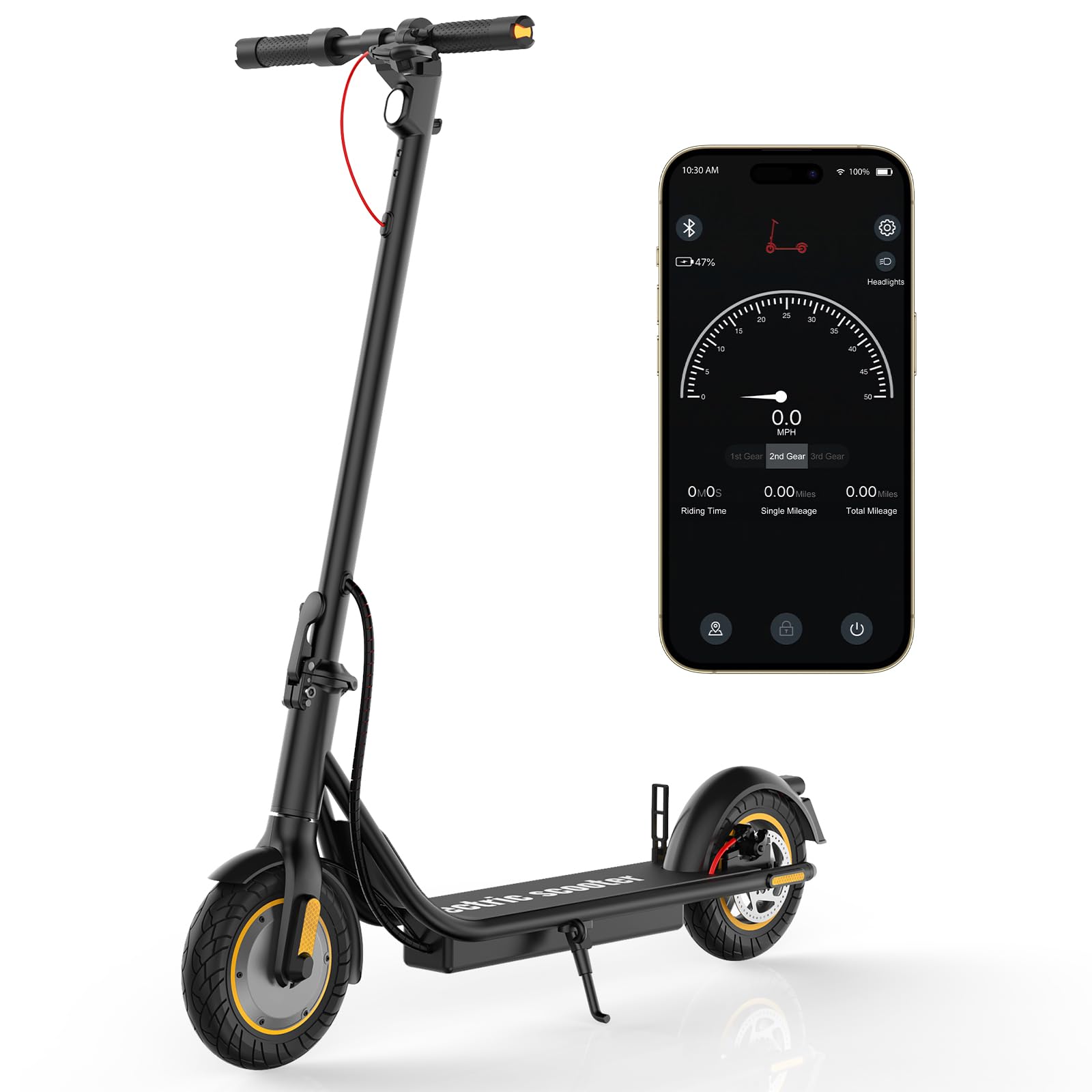 DXH Electric Scooter for Adult - 500W Motor, Max 21 Miles Long Range, 19Mph Top Speed, 10" Tires, Portable Folding Commuting Electric Scooter Adults with Dual Braking System and App Control